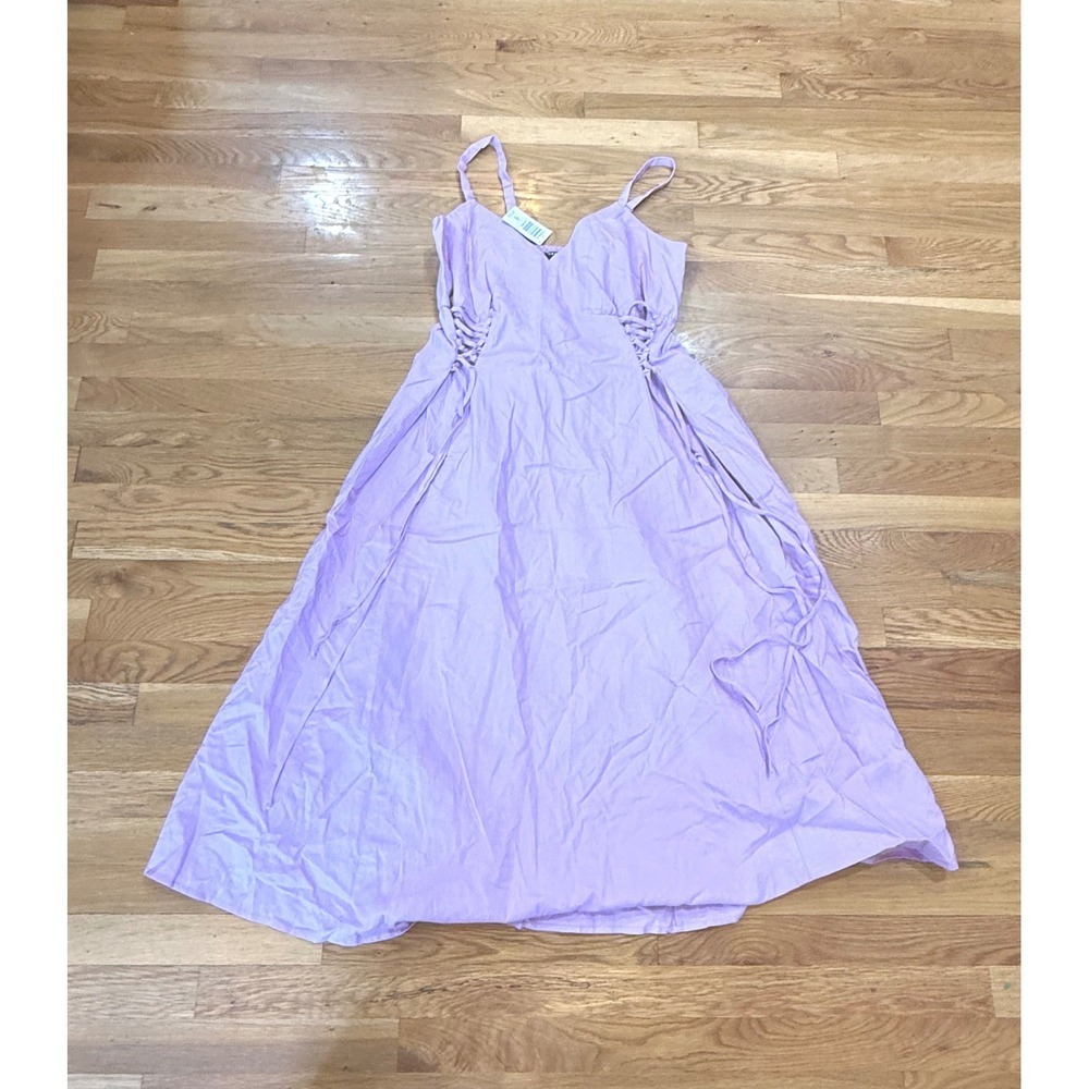 Torrid Lilac Linen Blend Lace Up Side Fit N Flare Tea Length Midi Dress M/L 10